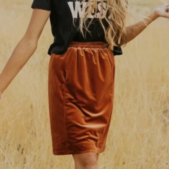 Roolee Dresses & Skirts - Roolee Burnt Orange Crushed Velvet Mini Skirt Size Medium Autumn Fall Hippie Alt